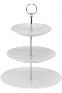 Podnos na koláče 3-poschodový porcelánový biely etažérka