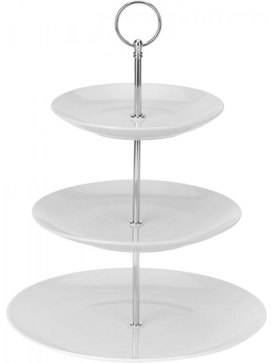 Podnos na koláče 3-poschodový porcelánový biely etažérka