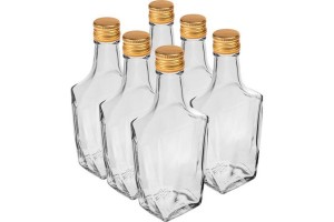 Fľaša sklo 250ml hranatá, na alkohol, s uzáverom na závit ART DECO 12ks/bal 