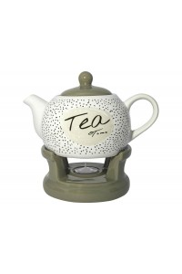 Čajník porcelánový 1L so stojanom na ohrev, dekor TEA TIME