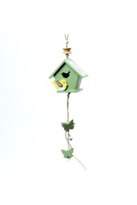 Dekorácia závesná domček s vtákom zelený 43x9,5x4,5 cm